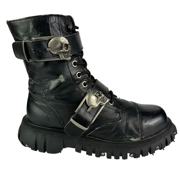 Tuk Anarchic Vintage Y2K Skull Chunky Platform Combat Boots Cybergoth Goth Sz 10 - Picture 1 of 12